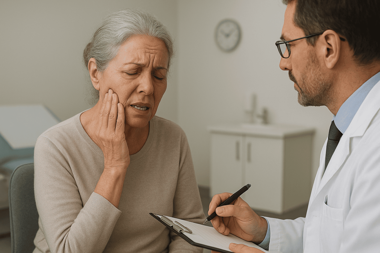 Paciente com dor durante a consulta médica