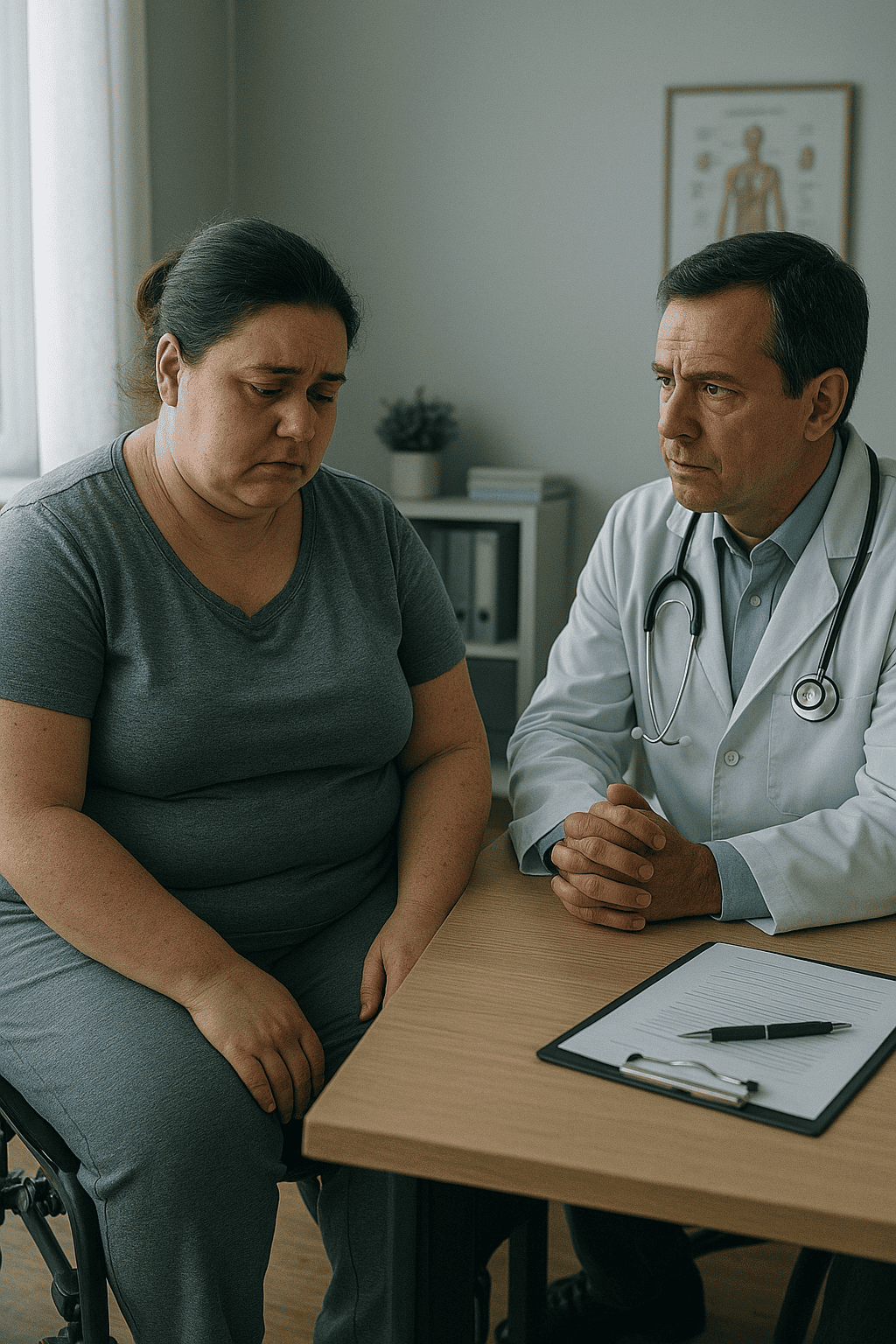 Paciente com humor deprimido durante consulta médica