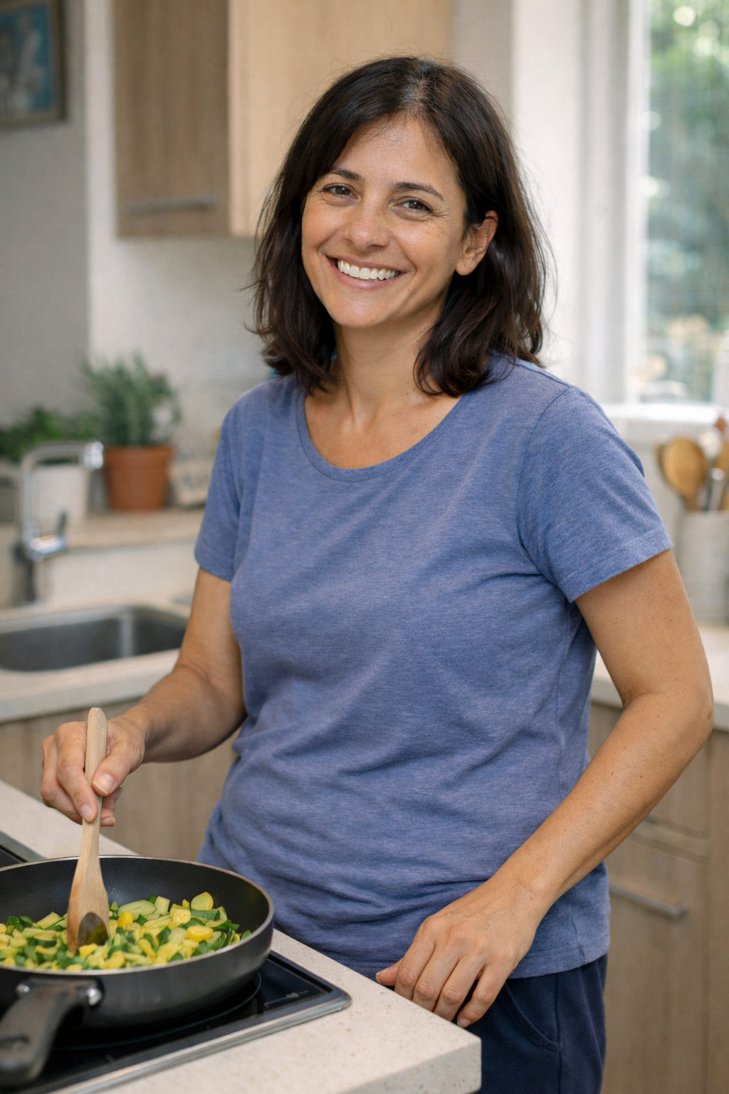 Paciente alegre realizando atividades diárias 