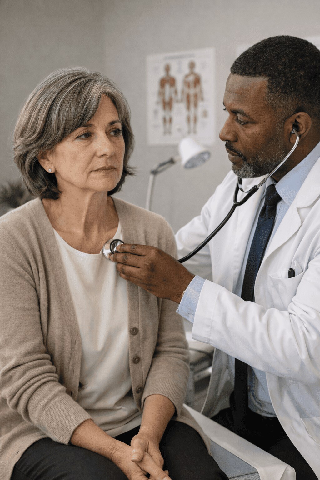 Paciente sendo avaliada pelo médico